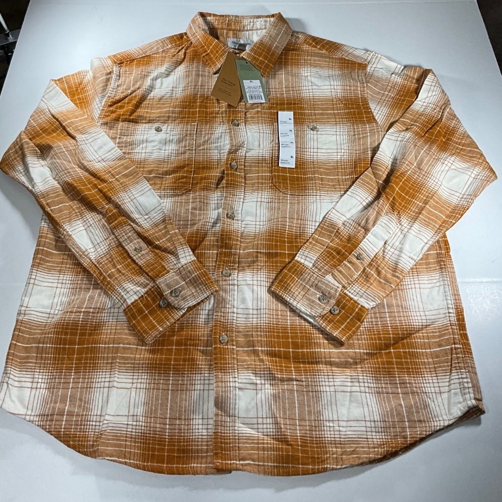 Goodfellow & Co Mens XL Orange Plaid Vintage Midweight Flannel Shirt NWT